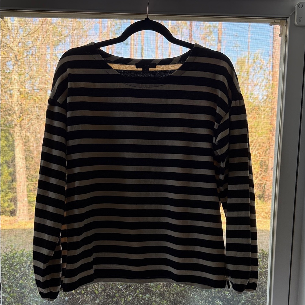 J. Crew Mariner Puff Sleeve top Black and cream Small
